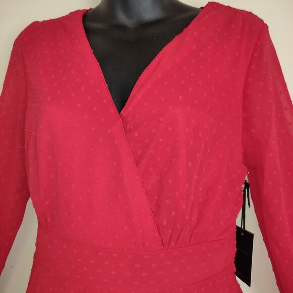 NWT Red Textured Dress SZ L JAPNA FLOWY Chiffon Cruise BOHO Swing Ruffle Large - Picture 4 of 16